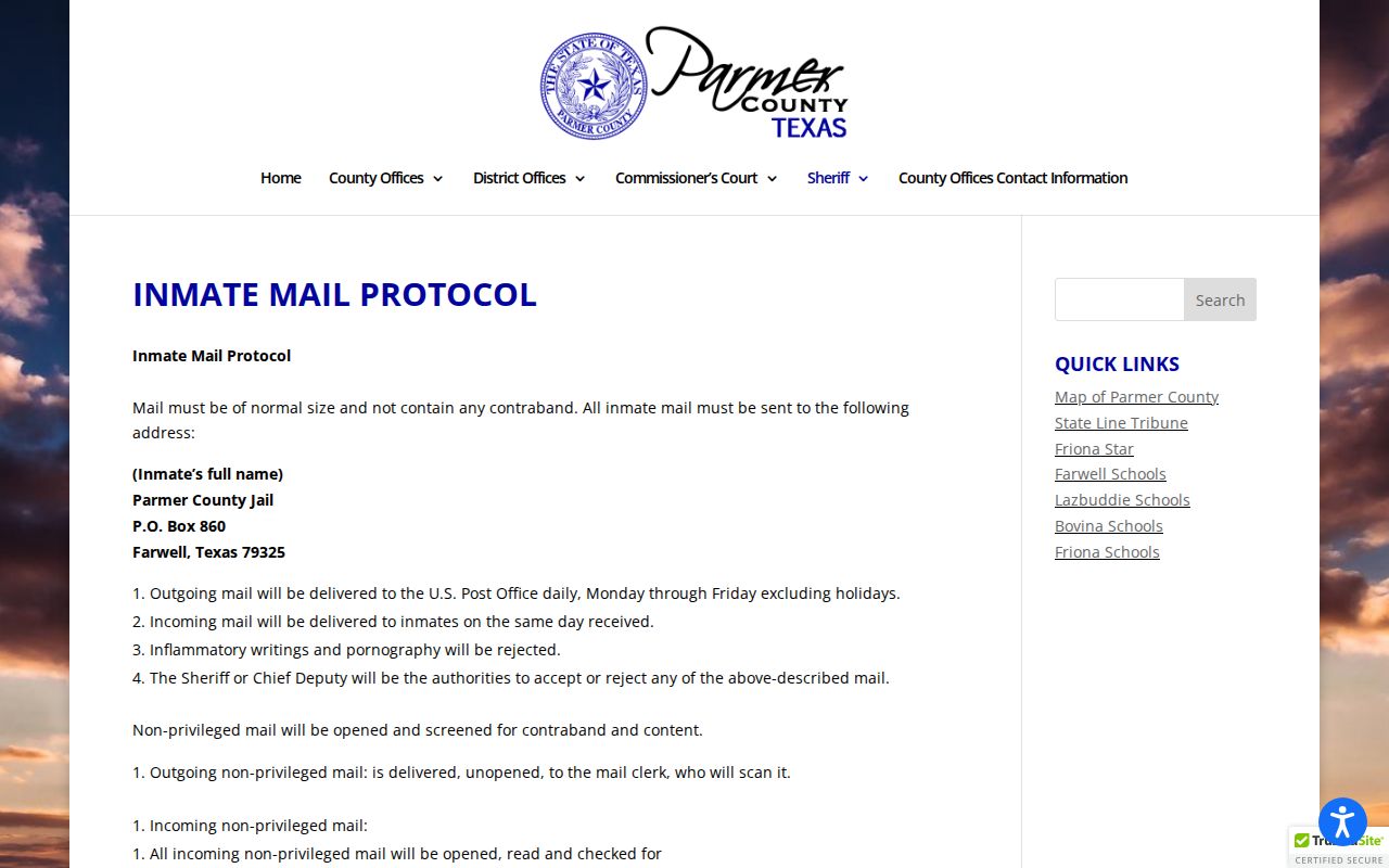 Parmer County arrest history and county jail mail rules