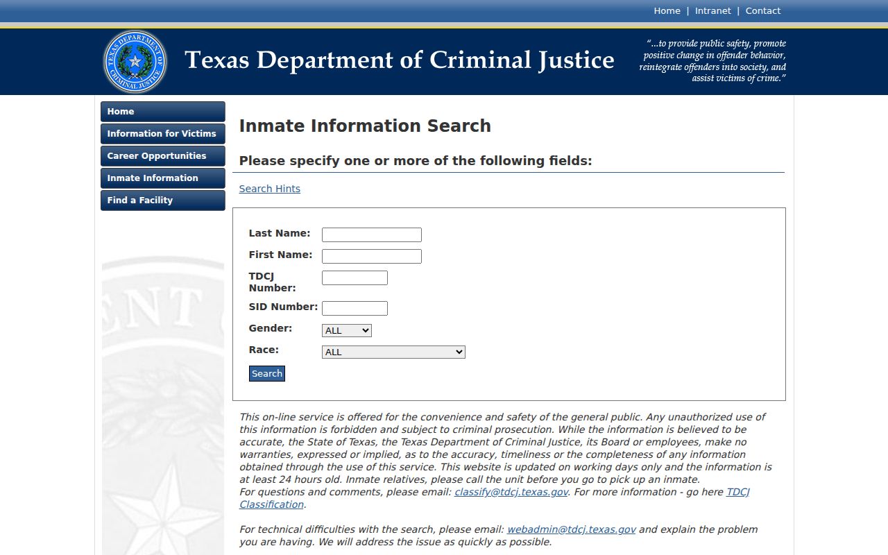 TDCJ inmate search for state custody after a Parmer County case