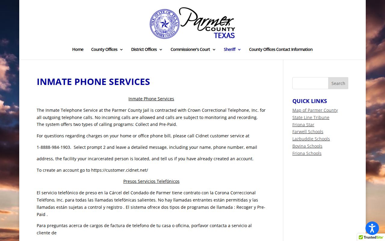 Parmer County jail telephone information linked to arrest custody records