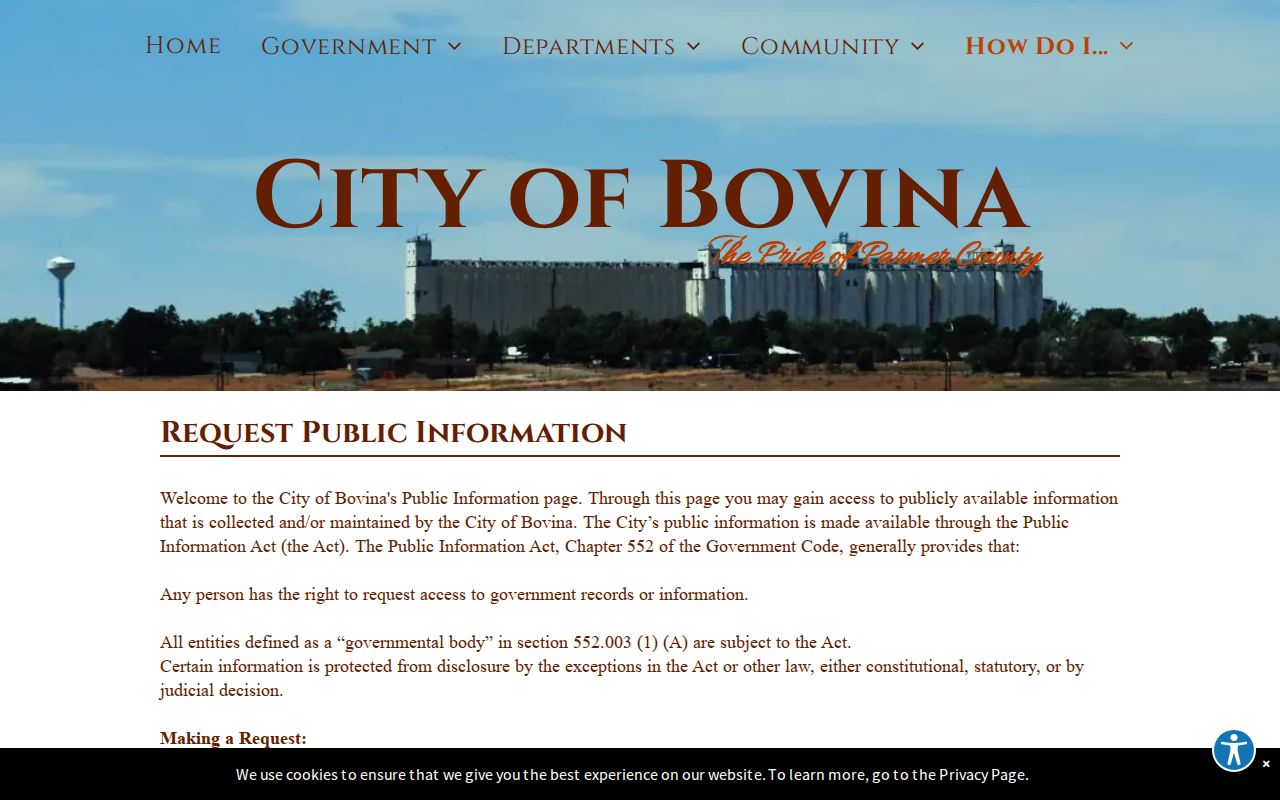 Bovina criminal history public information request page