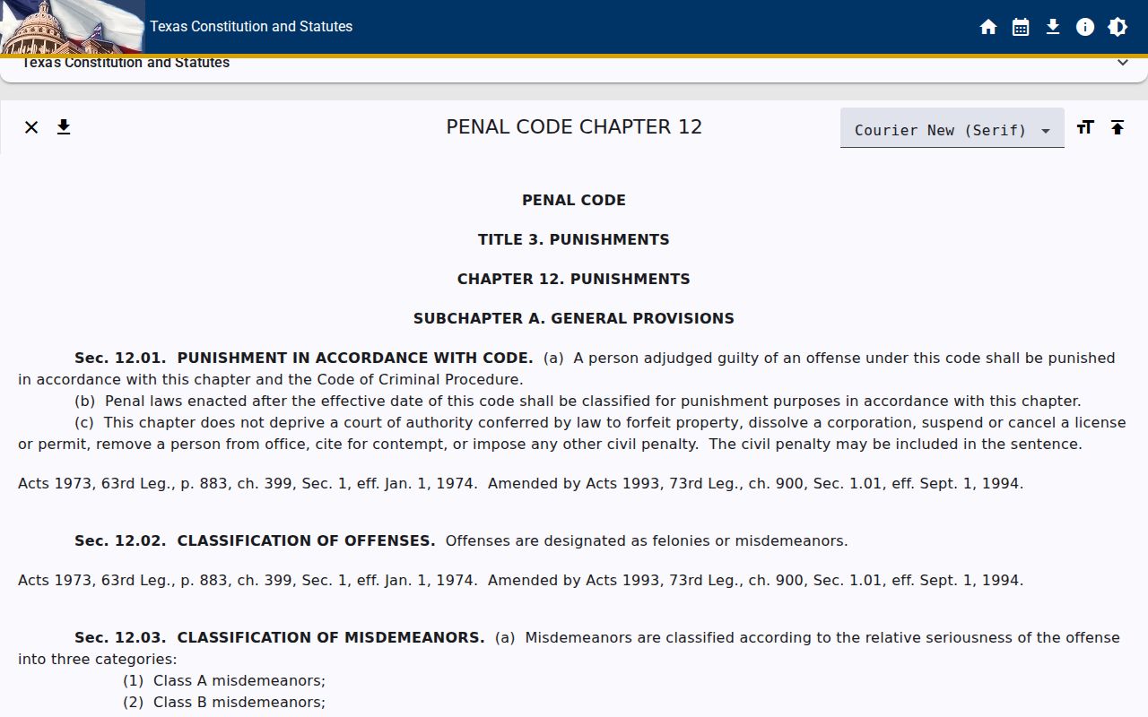 Texas offense classifications used in Parmer County criminal court cases