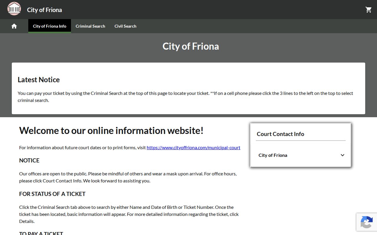 Friona criminal history citation payment interface