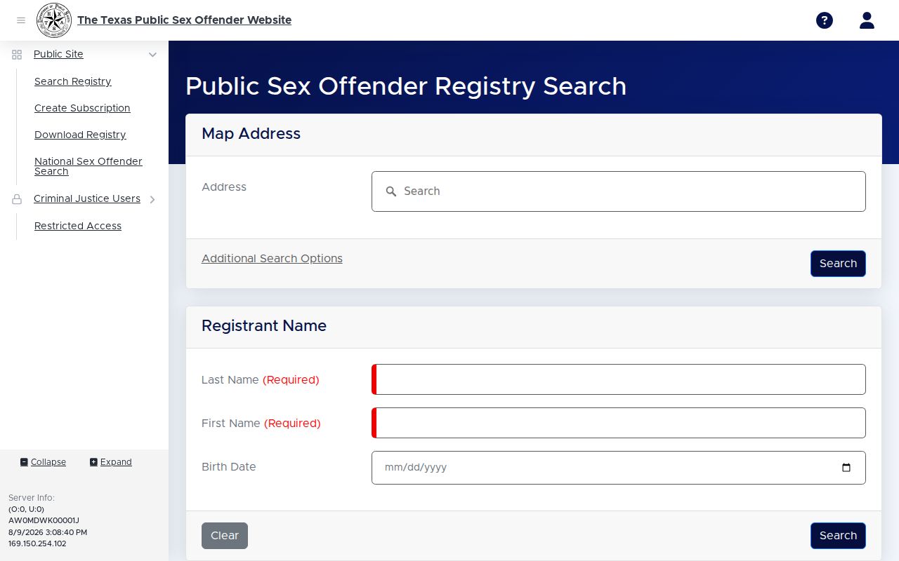 Parmer County sex offender check on the Texas DPS registry search