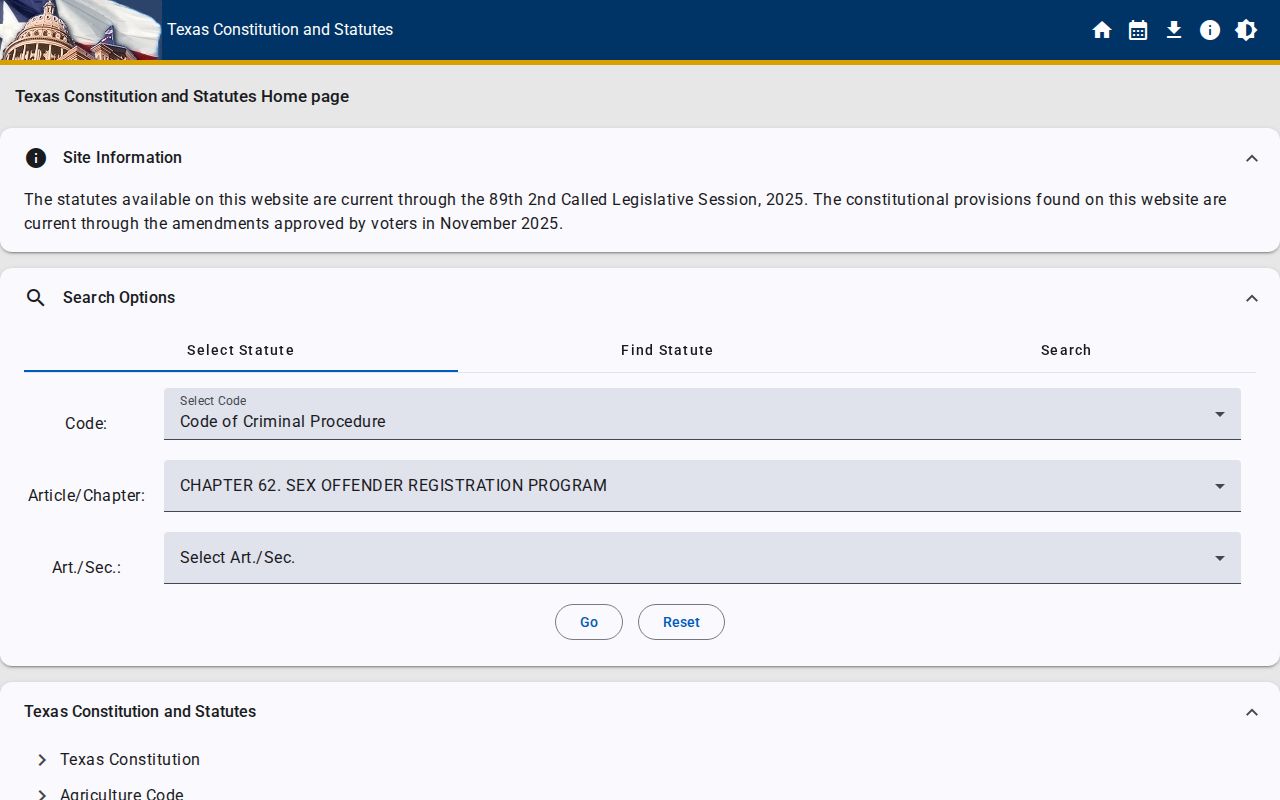 Texas Chapter 62 law for Parmer County sex offender registry records