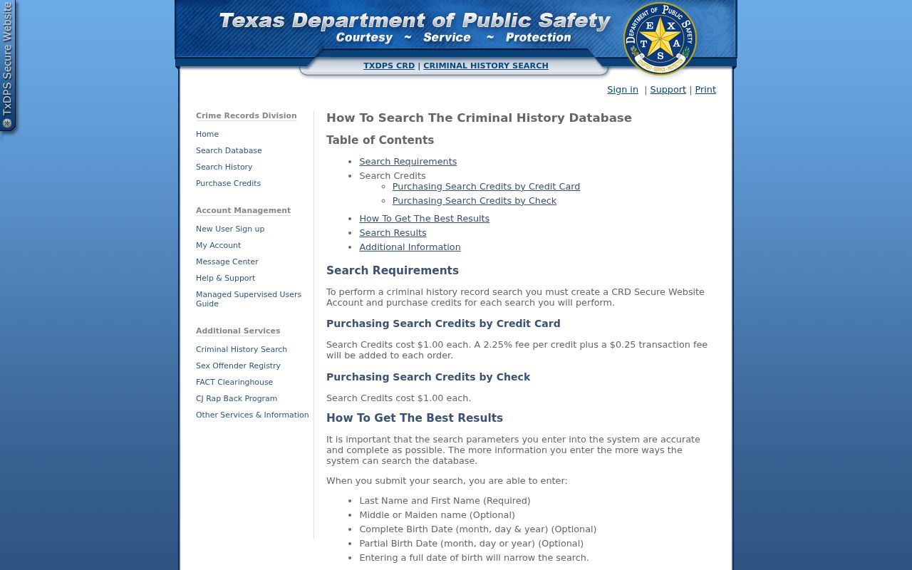 Parmer County criminal history Texas DPS conviction search instructions