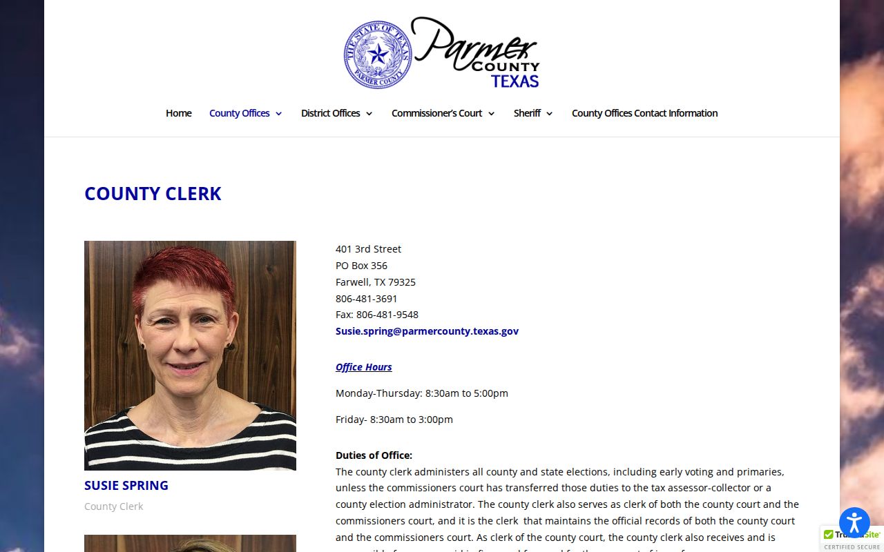 Parmer County criminal records County Clerk custodian page